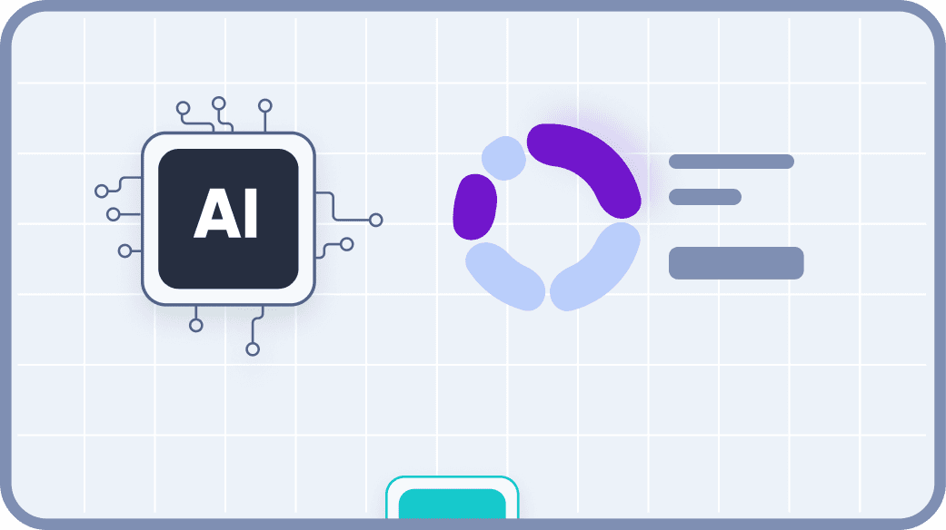 Abstract graphic featuring the letters "AI" in the center, with a circular chart and data, representing AI machine learning and forecasting.