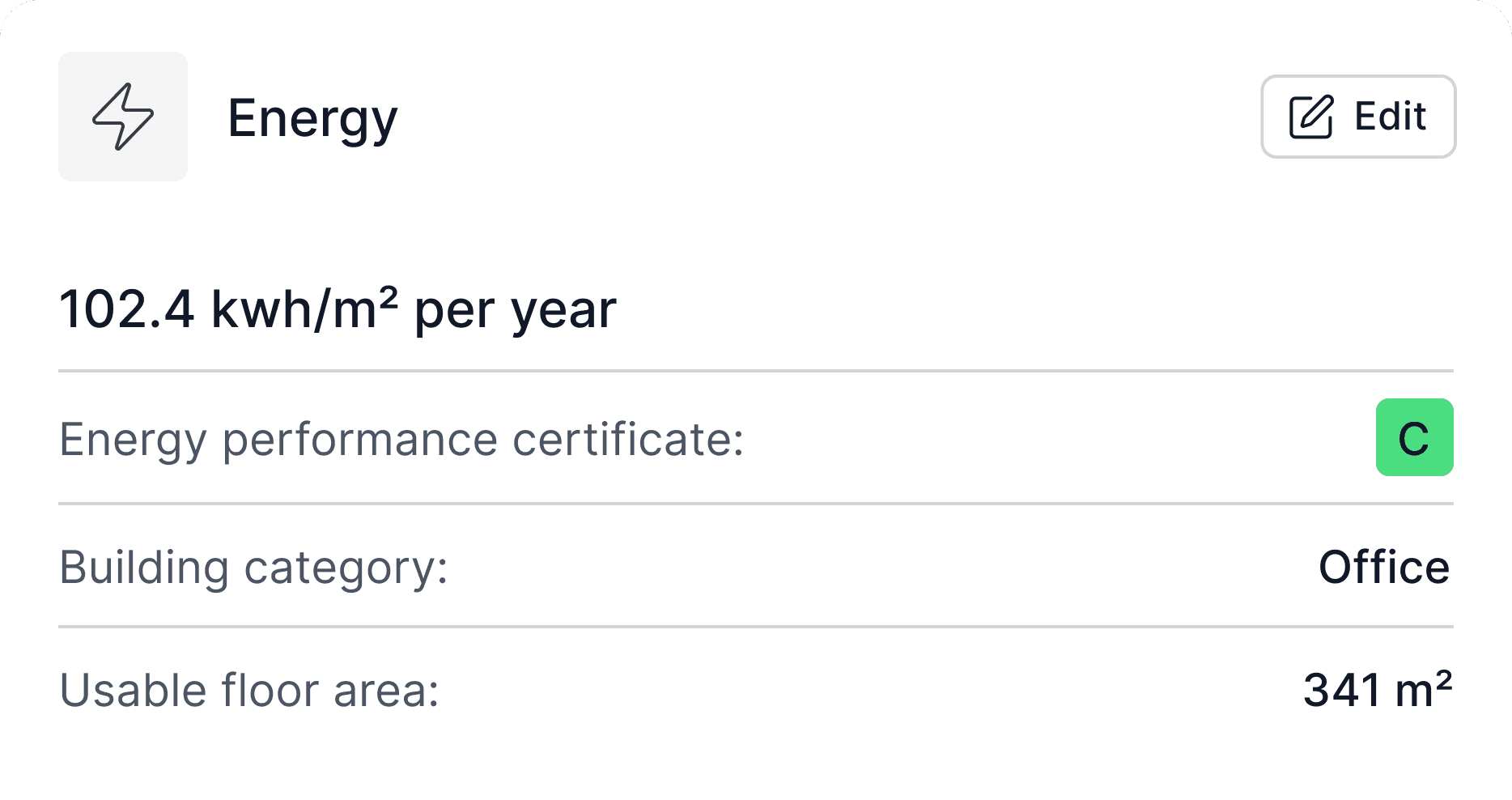 Product image of a card energy perfomance certificate and building category 