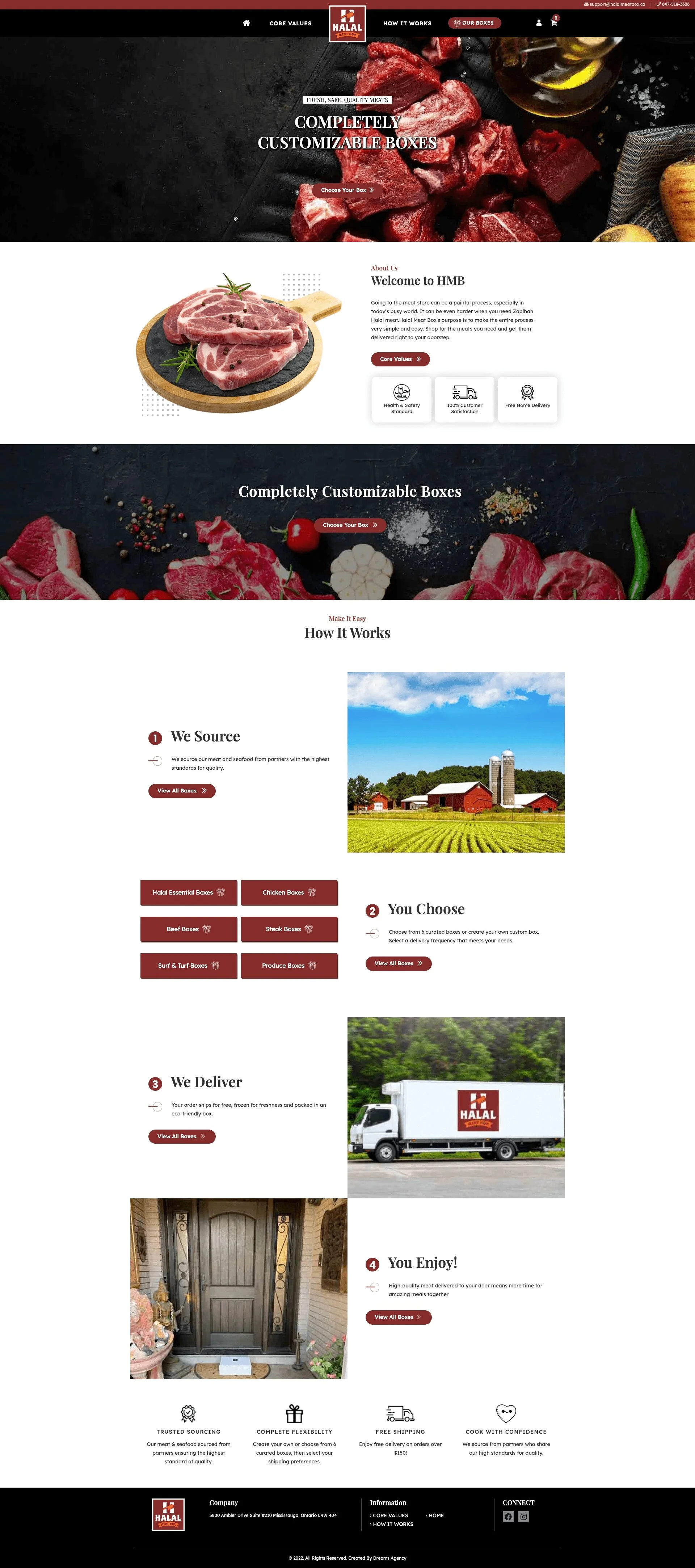 home page for halal meat box website developed & designed by Dreams Agency Mississauga, Ontario