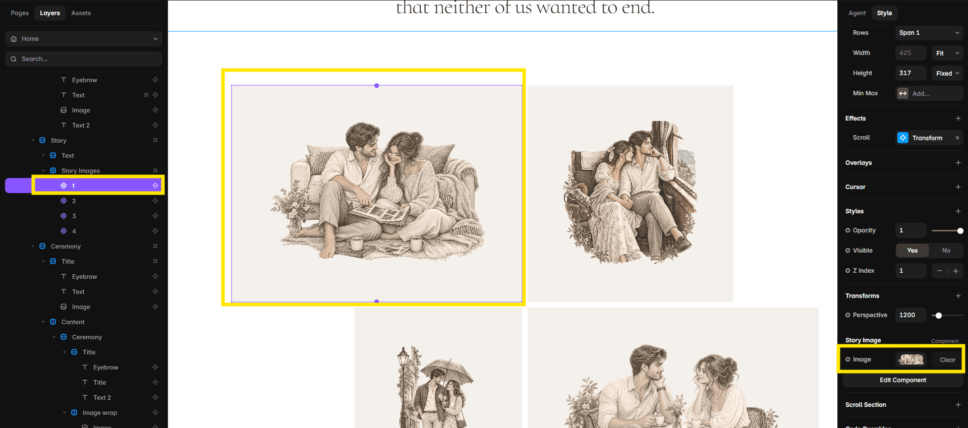Replacing the four About Story images in the Amorette template