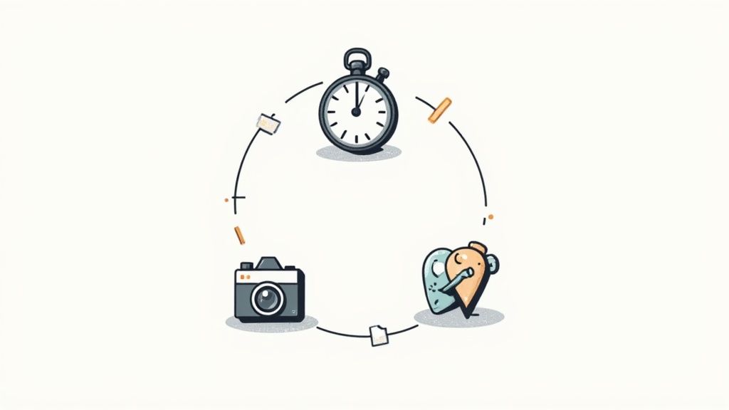 Eine Fotografin bei der Arbeit im Studio, die das Bewerbungsfoto eines Kunden aufnimmt.