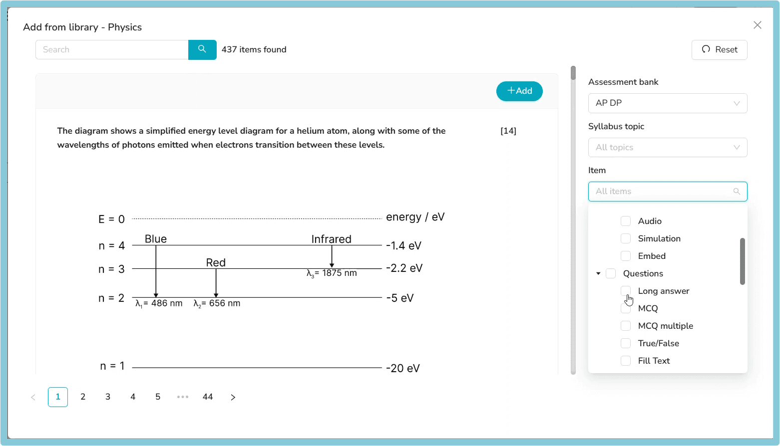 AssessPrep IB DP question bank interface with curriculum-aligned and interactive assessment questions