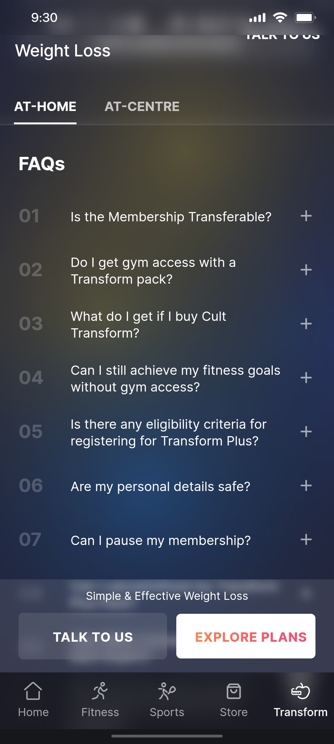 Cult.fit App FAQs Screen