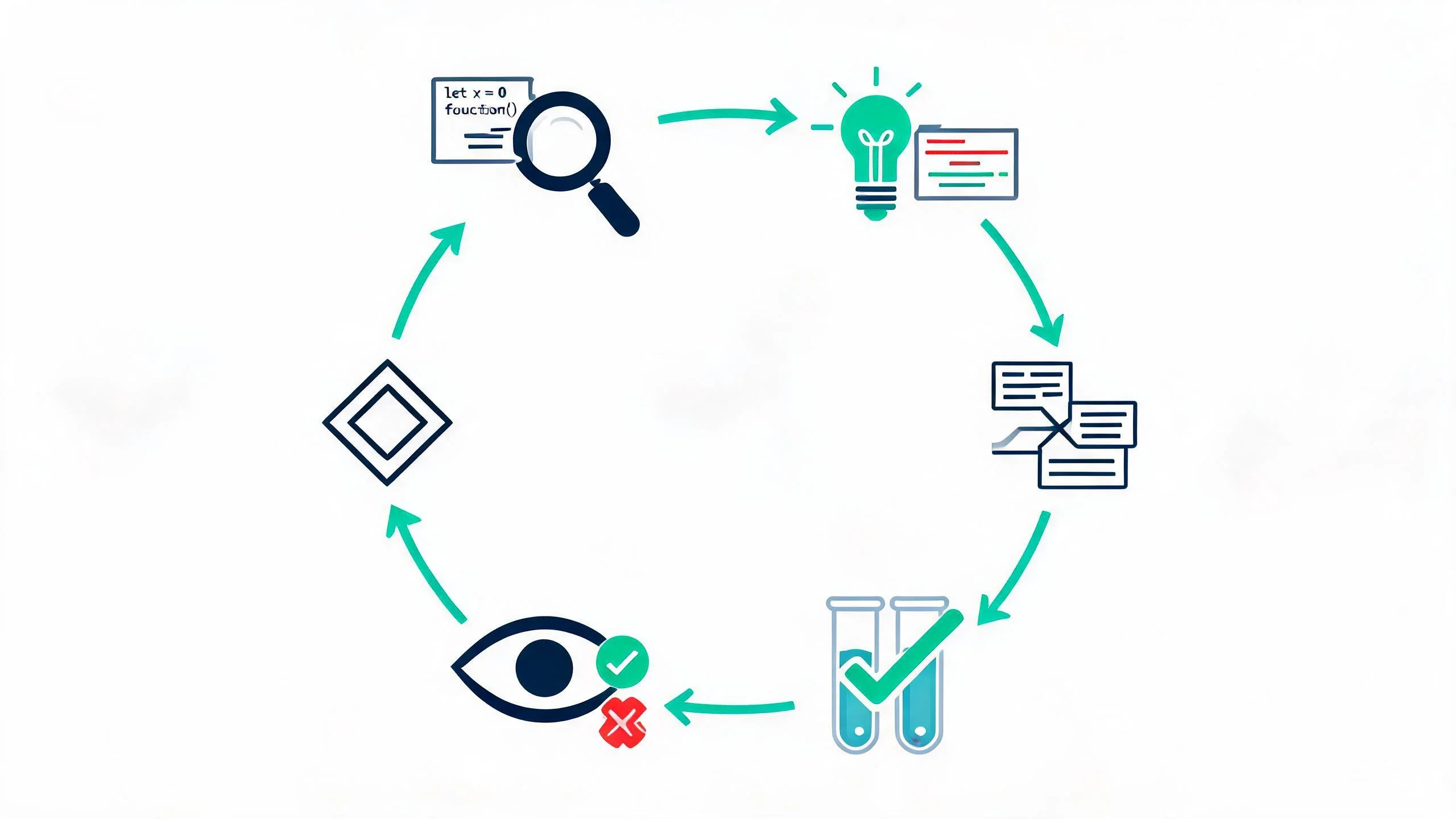 Diagram showing the coding agent feedback loop: inspect, propose, apply, test, review, and revise cycles