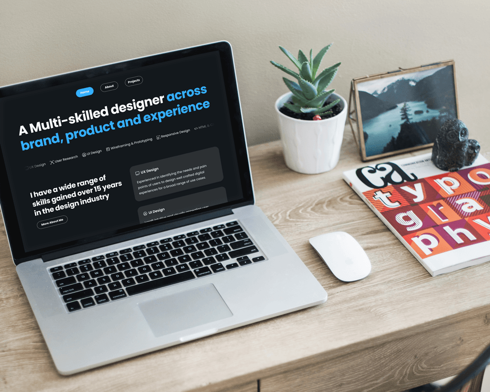 image of a laptop on a desk with a website on screen