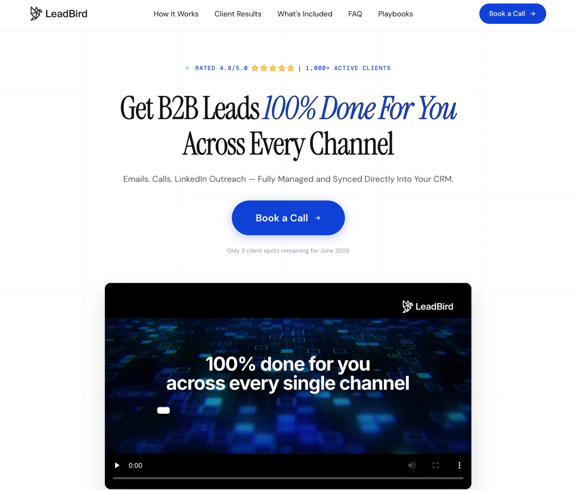 LeadBird homepage: founder-friendly productized outbound service