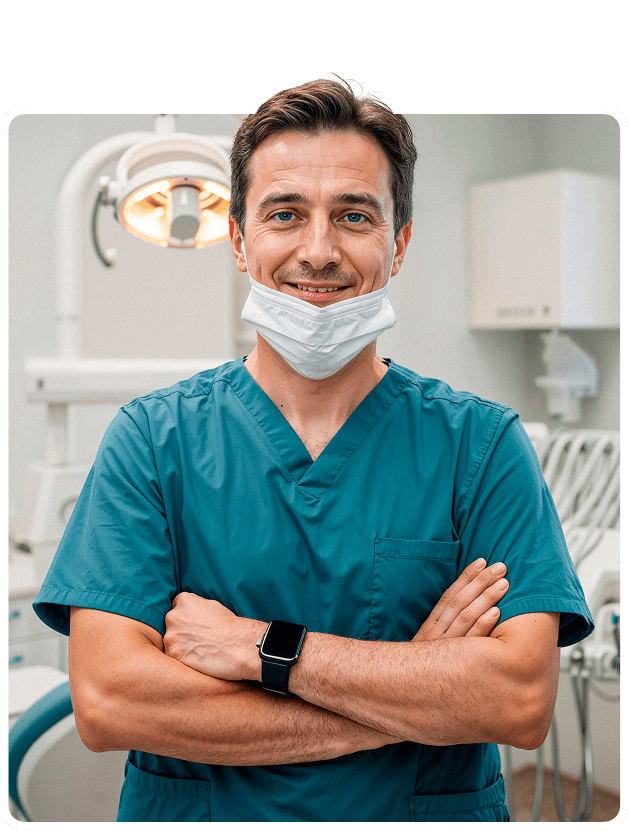 Dentista Sorrindo com braços cruzados