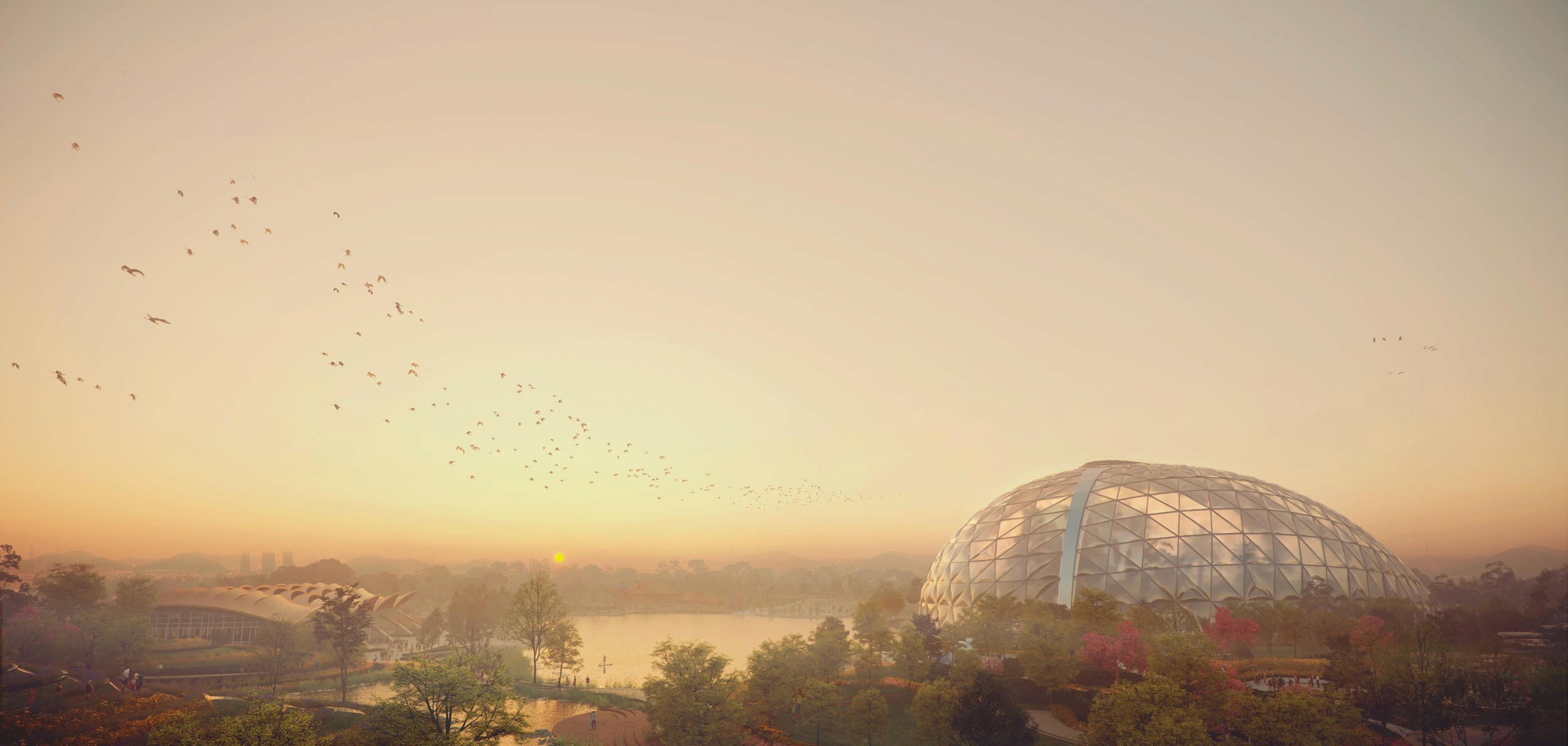 Architectural CGI render of a modern dome building, visualising property design.