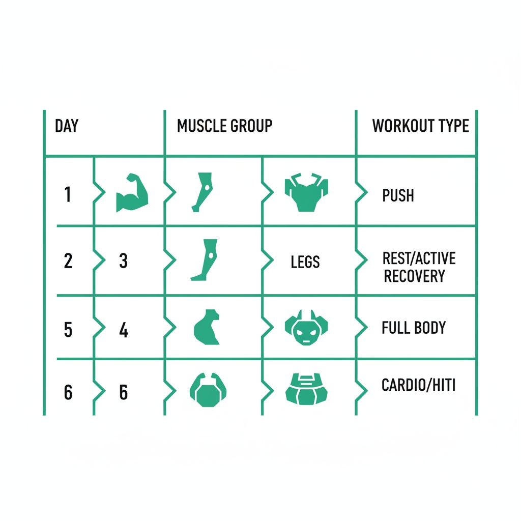 Arnold split 6-day training schedule diagram showing chest/back, shoulders/arms, legs rotation