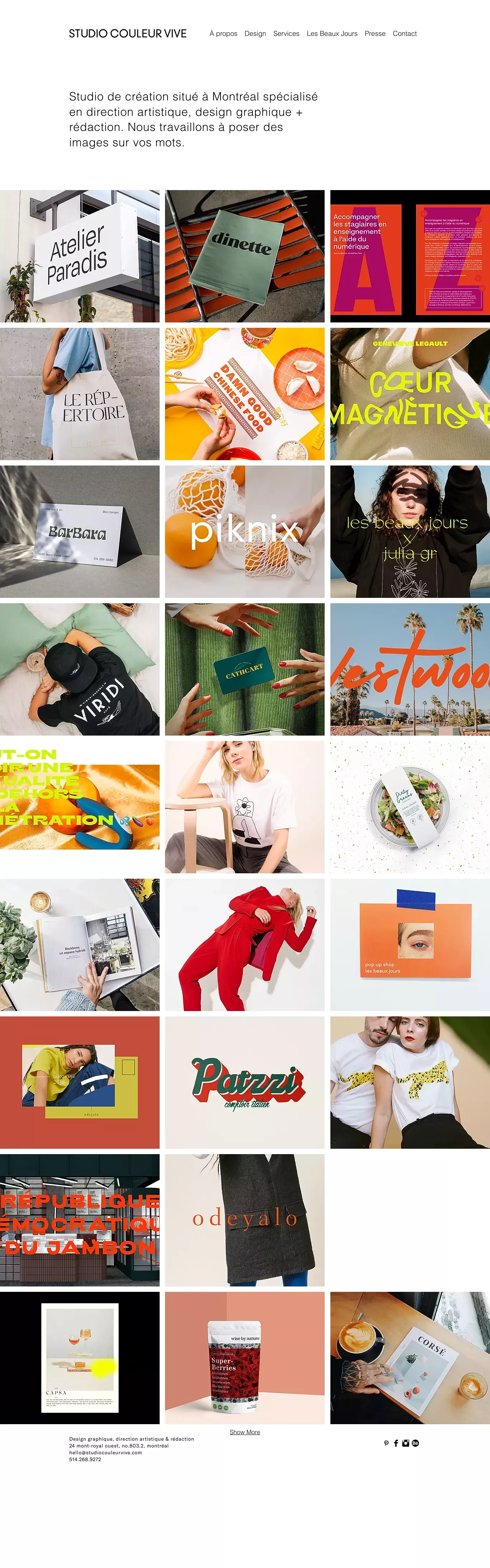 Studio Couleur Vive + Design portfolio page screenshot showcasing Design and Writing design