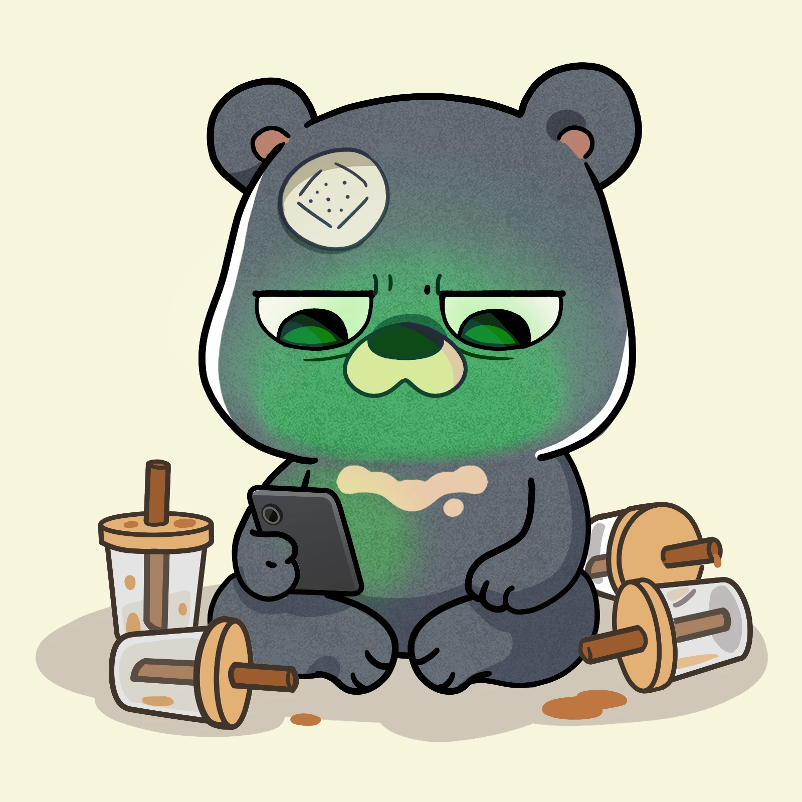 阿布熊盯著手機的插圖