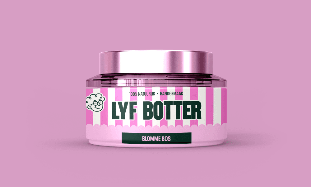 A cream jar with a pink label.