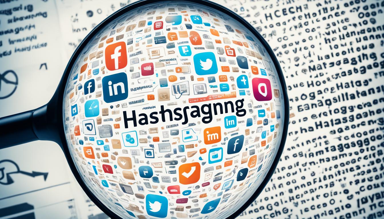 Create an image of a magnifying glass hovering over a collection of hashtags, symbolizing the importance of using relevant hashtags to increase Instagram engagement. Show different types of hashtags related to the content, such as location-based, trending, and niche-specific. Represent the increased engagement through various engagement metrics shown on the screen or around the magnifying glass, such as likes, comments, shares, and followers. Use vibrant colors and playful illustrations to make the image visually appealing.