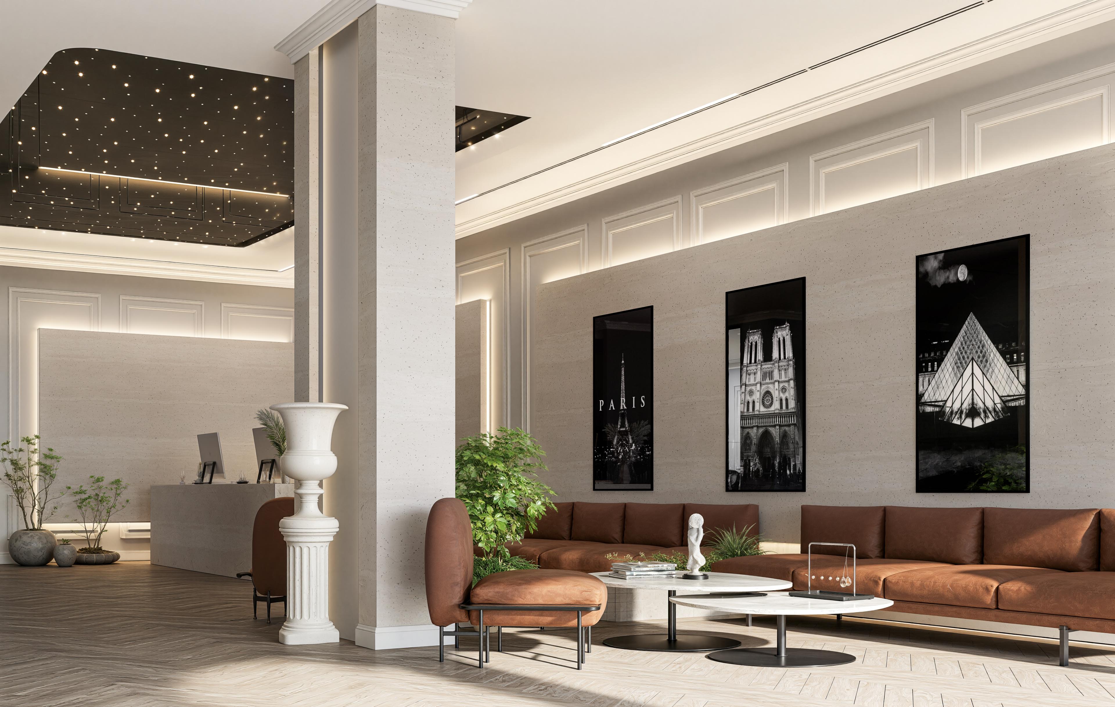 Modern welcome area at Oh My Desk private office Dubai Design District