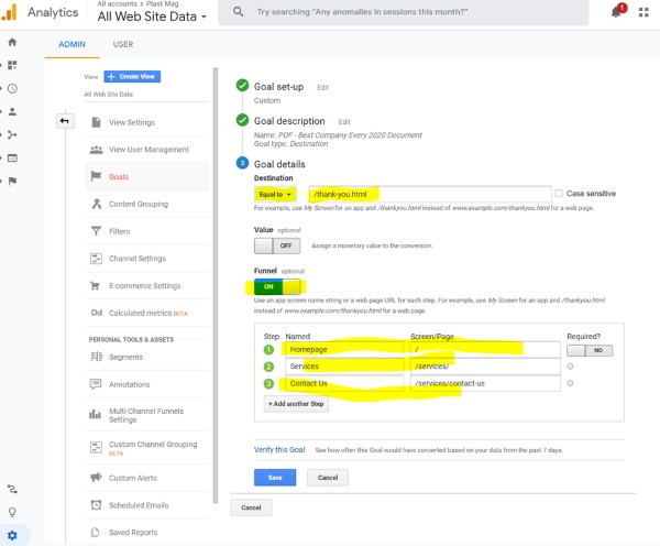 Goal details in google analytics