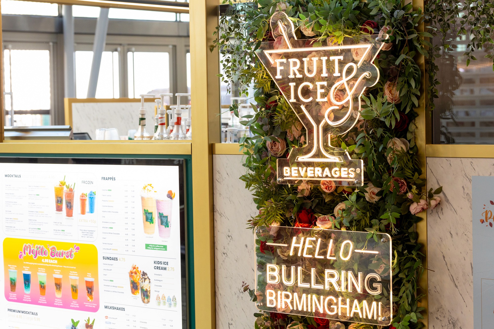 fruit and ice signage