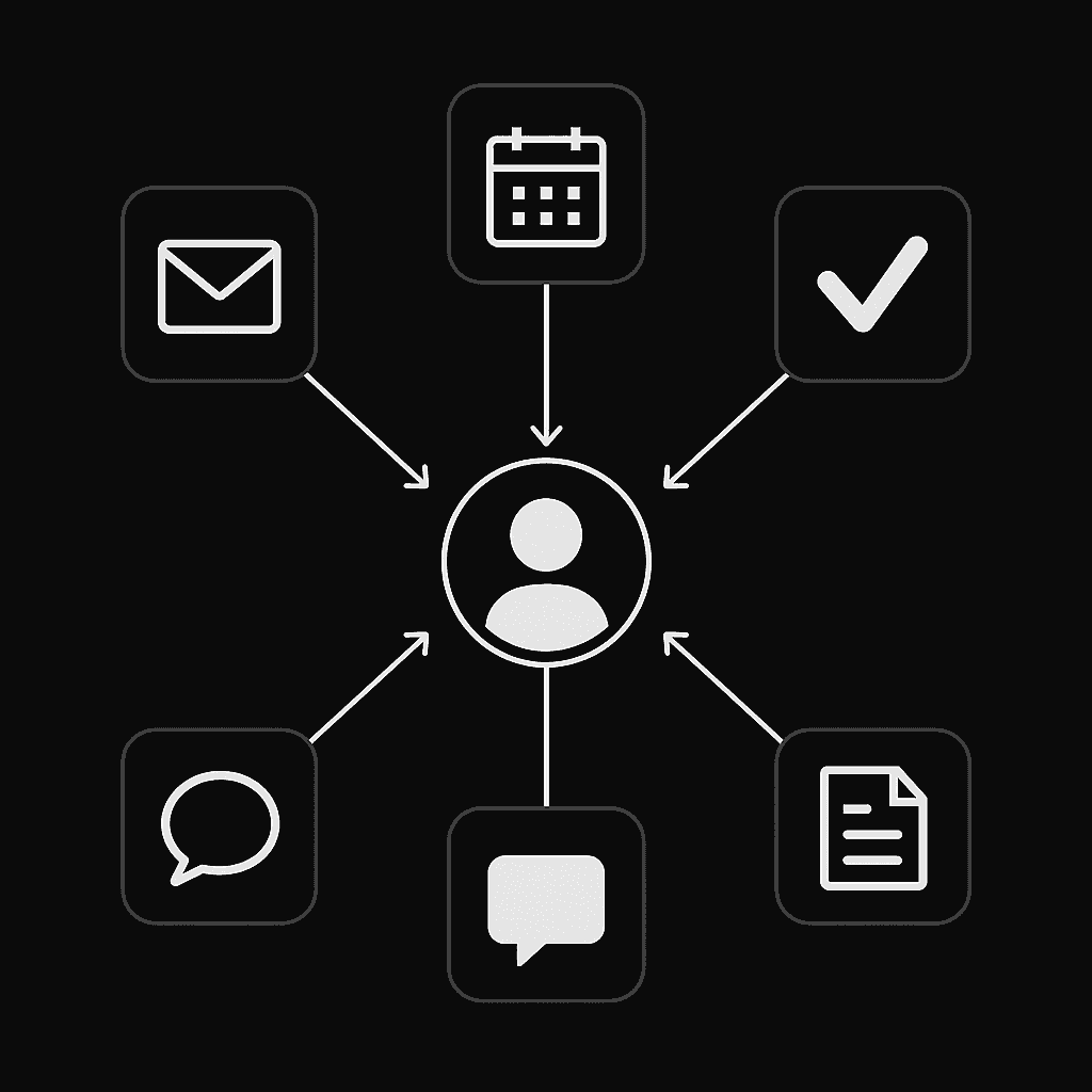 One person context switching across multiple apps in a day