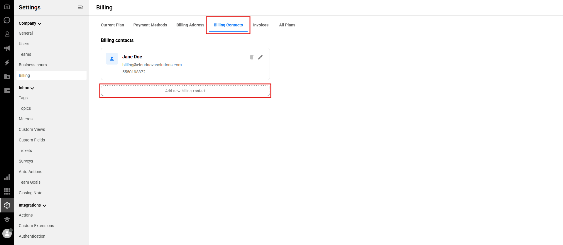 Adding and managing billing contacts in Qpien