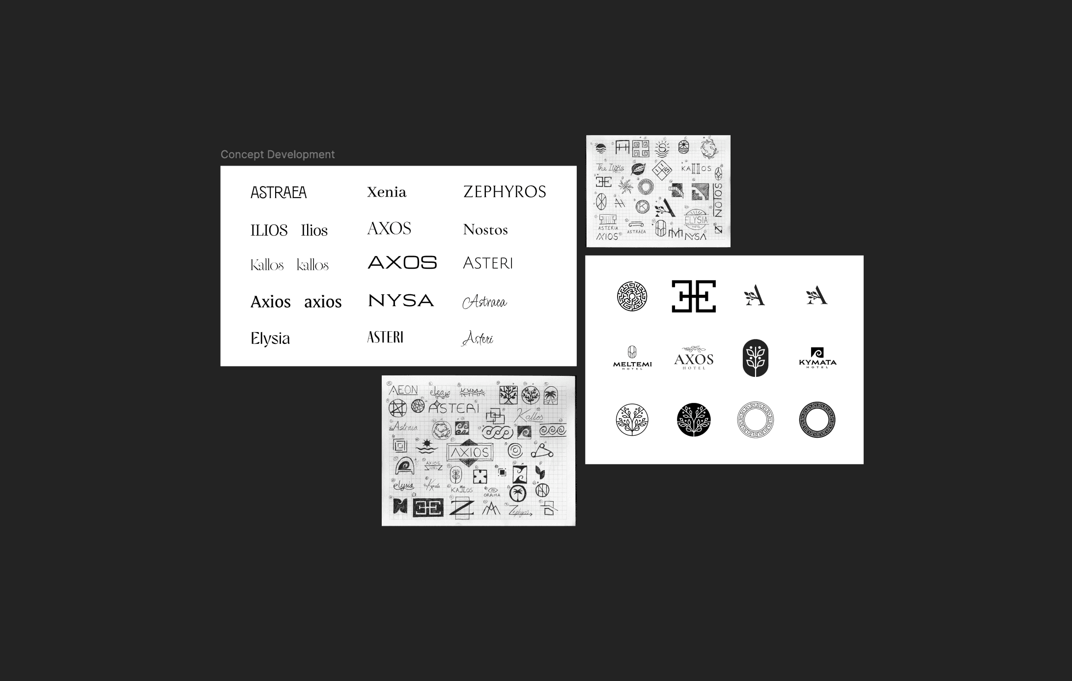 Logo sketches and type explorations for a hotel logo