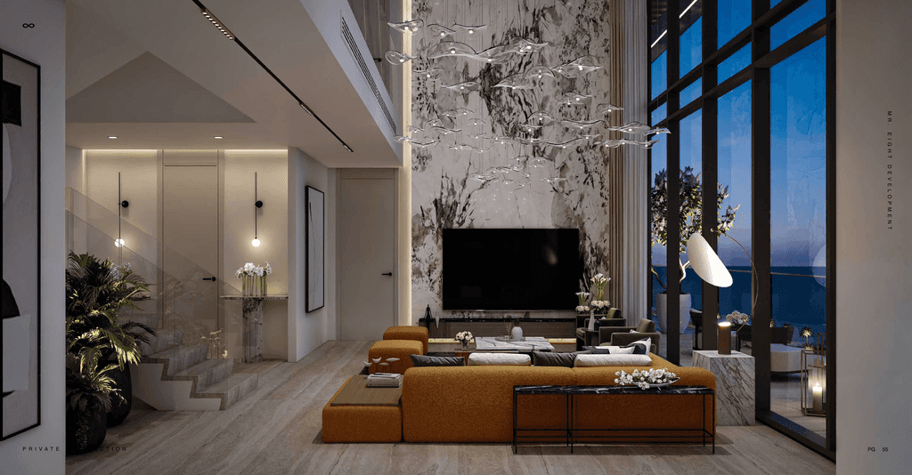 Coastal apartment complex positioned on the beach, offering residents stunning views and immediate beach access.