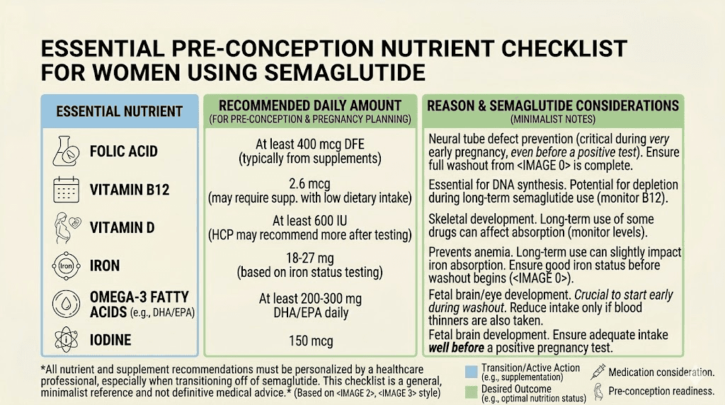 Essential pre-conception nutrients for women on semaglutide