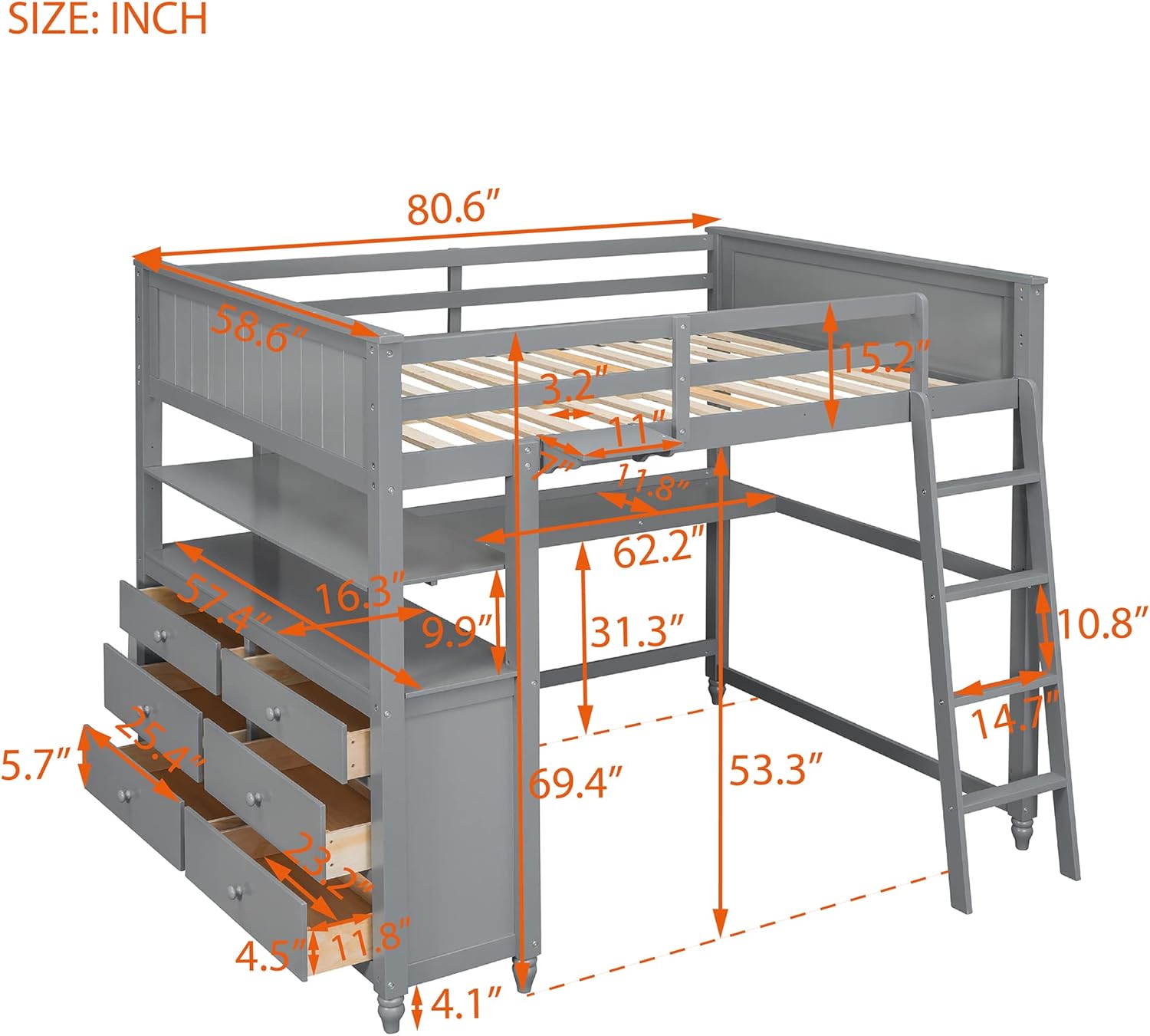 Designed with versatility in mind, the loft bed with storage for adults adapts to your needs effortlessly.