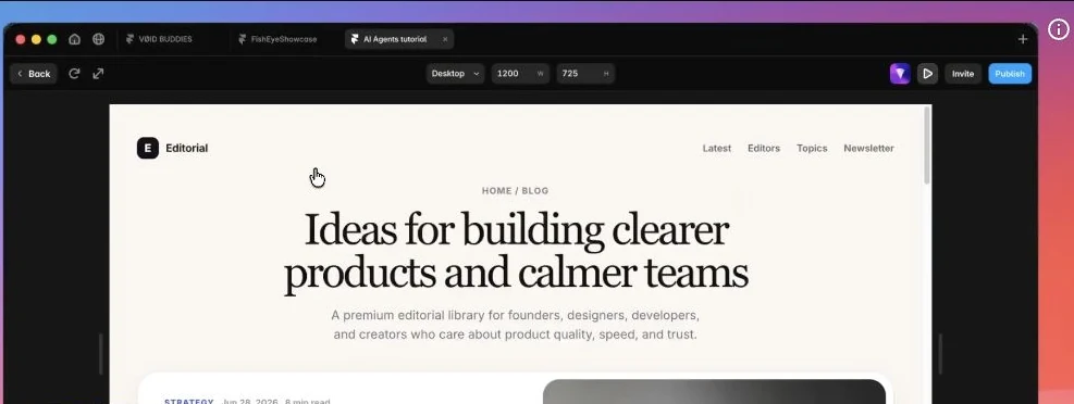 A Framer-generated editorial blog homepage shown in preview mode.