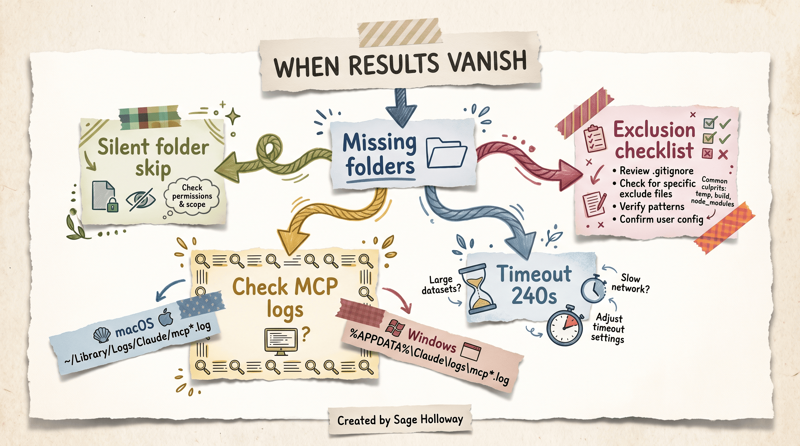Scrapbook troubleshooting fork for MCP log checks, timeout tuning, and folder skip symptoms