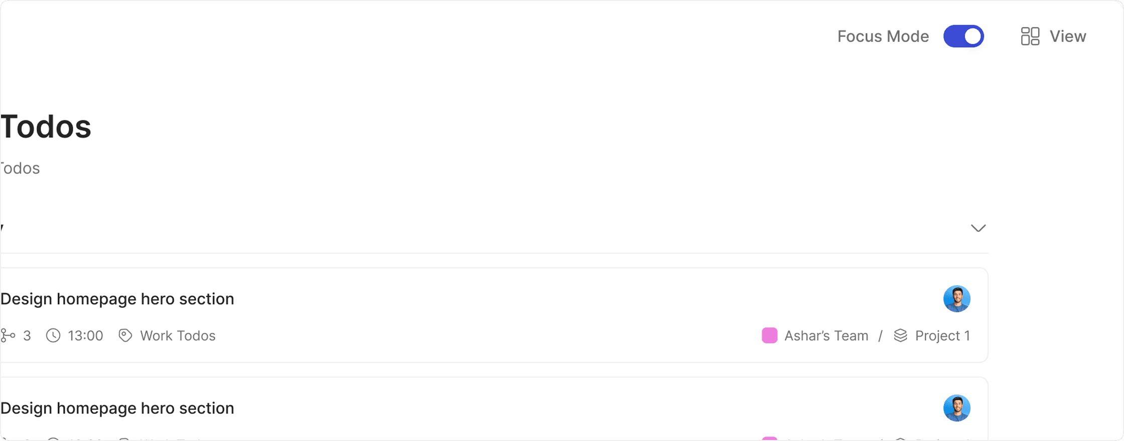 Focus mode dashboard