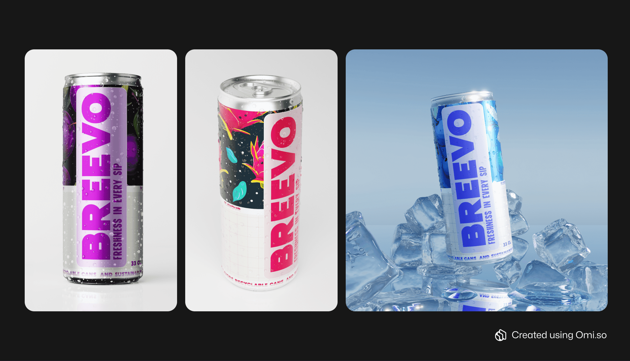 Digital Twin-made PDP visuals of Breevo soda cans