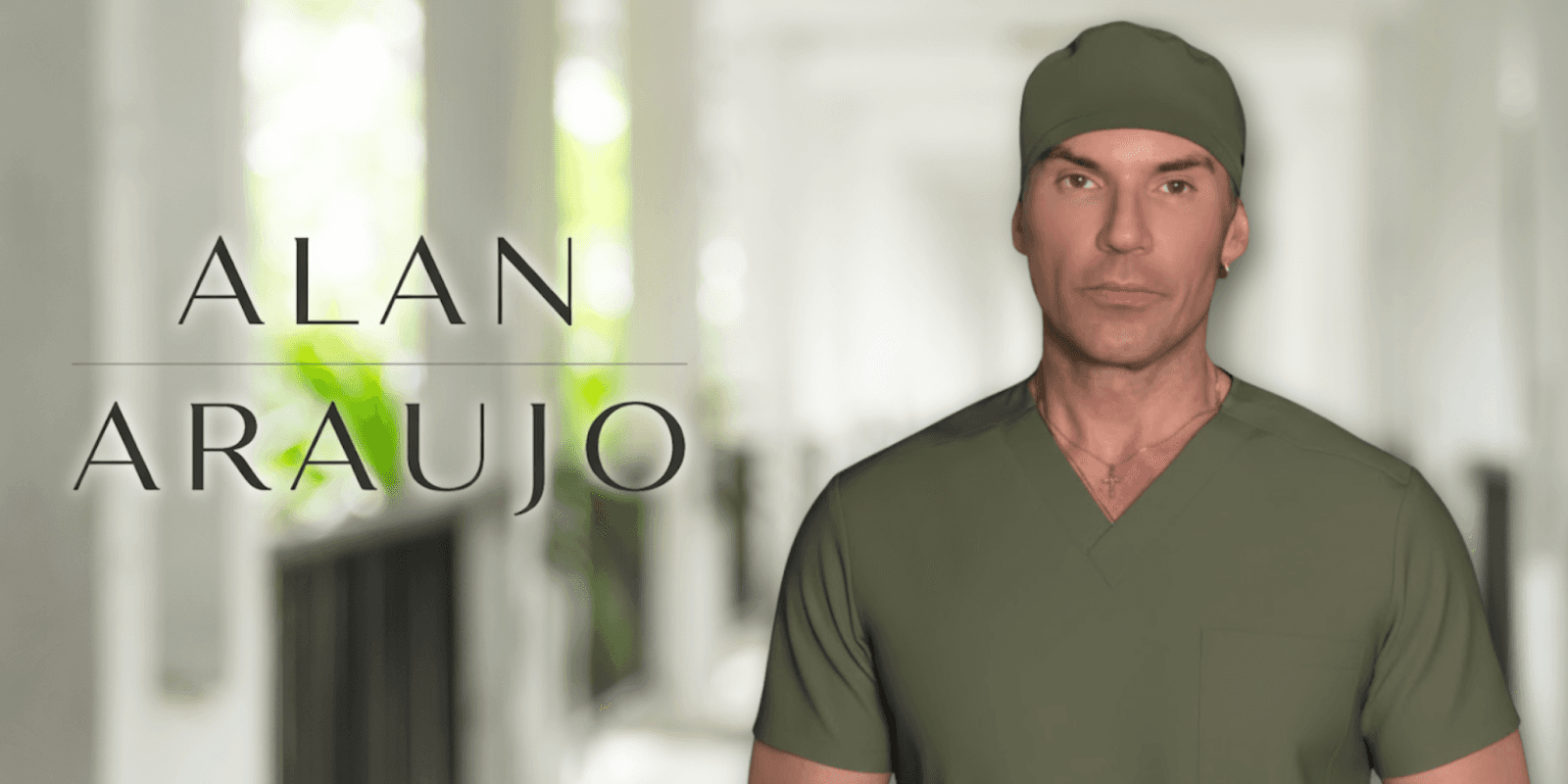 Alan Araujo in green scrubs, emphasizing leadership, executive coaching, and AI synergy in professional development and wellness.