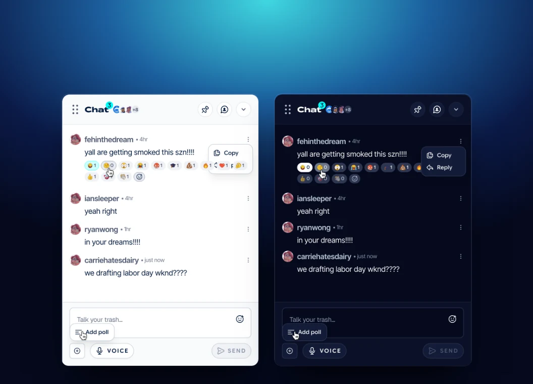Sleeper web chat in light and dark