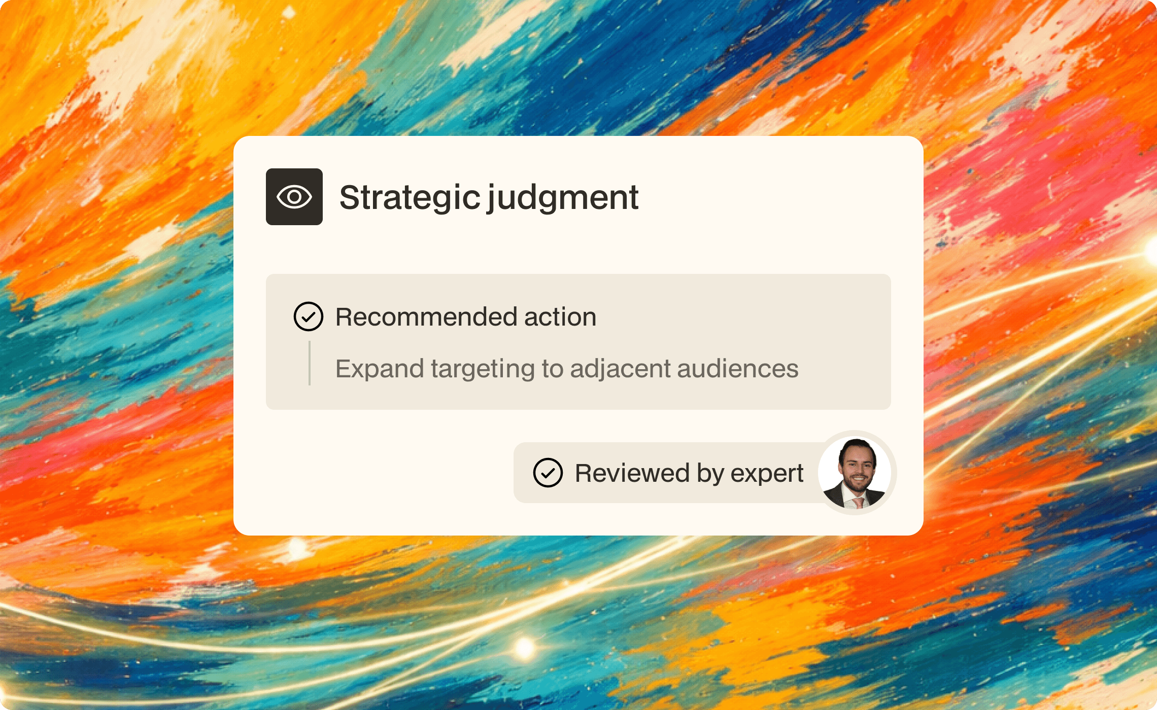 Smiling man and woman standing together in front of a framed abstract artwork.