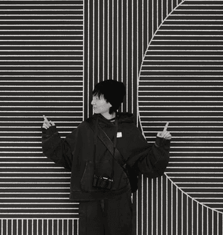 persona portrait image man with orange background and person's image on top