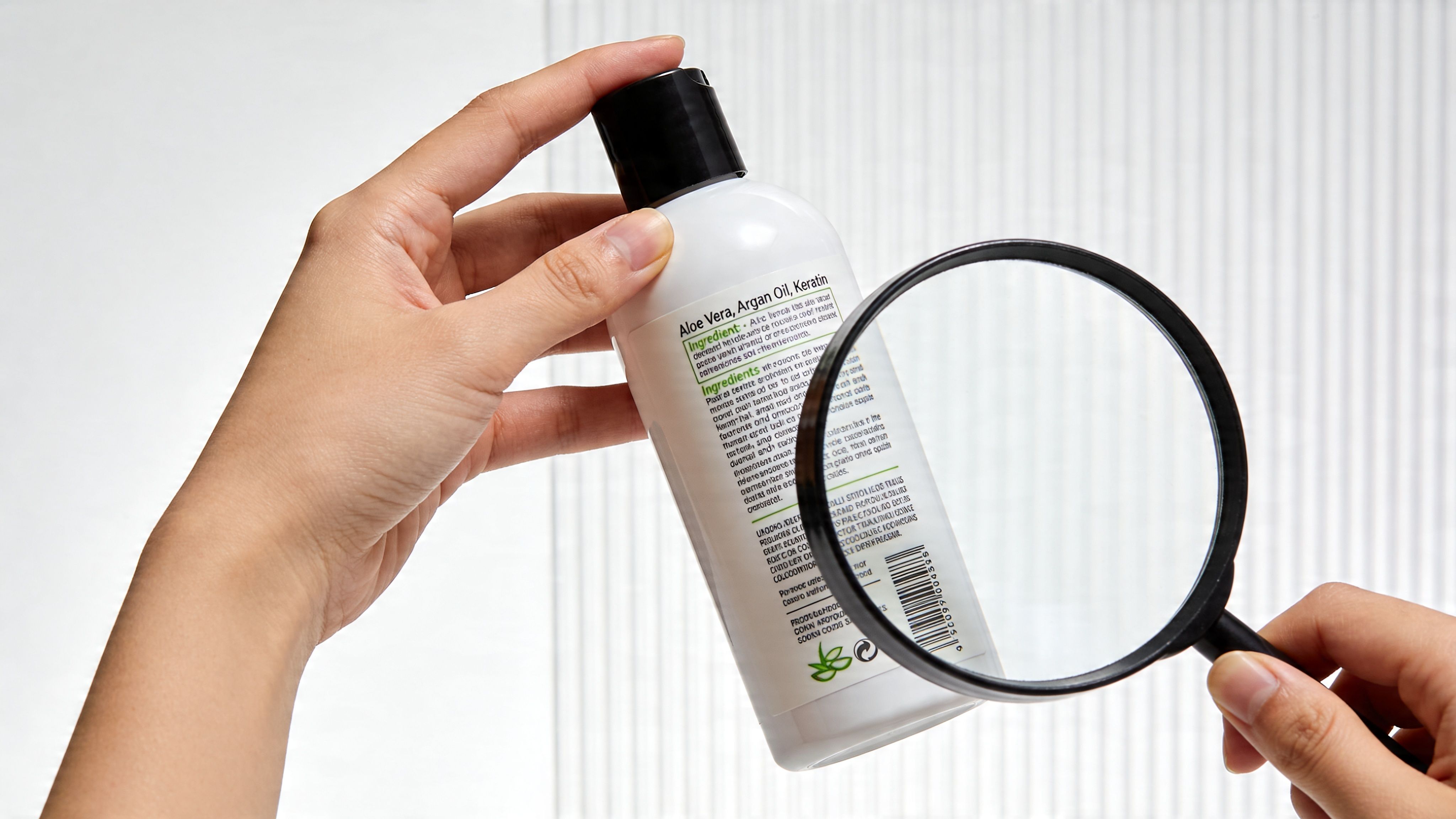 ingredients on a label being looked at with a magnifying glass