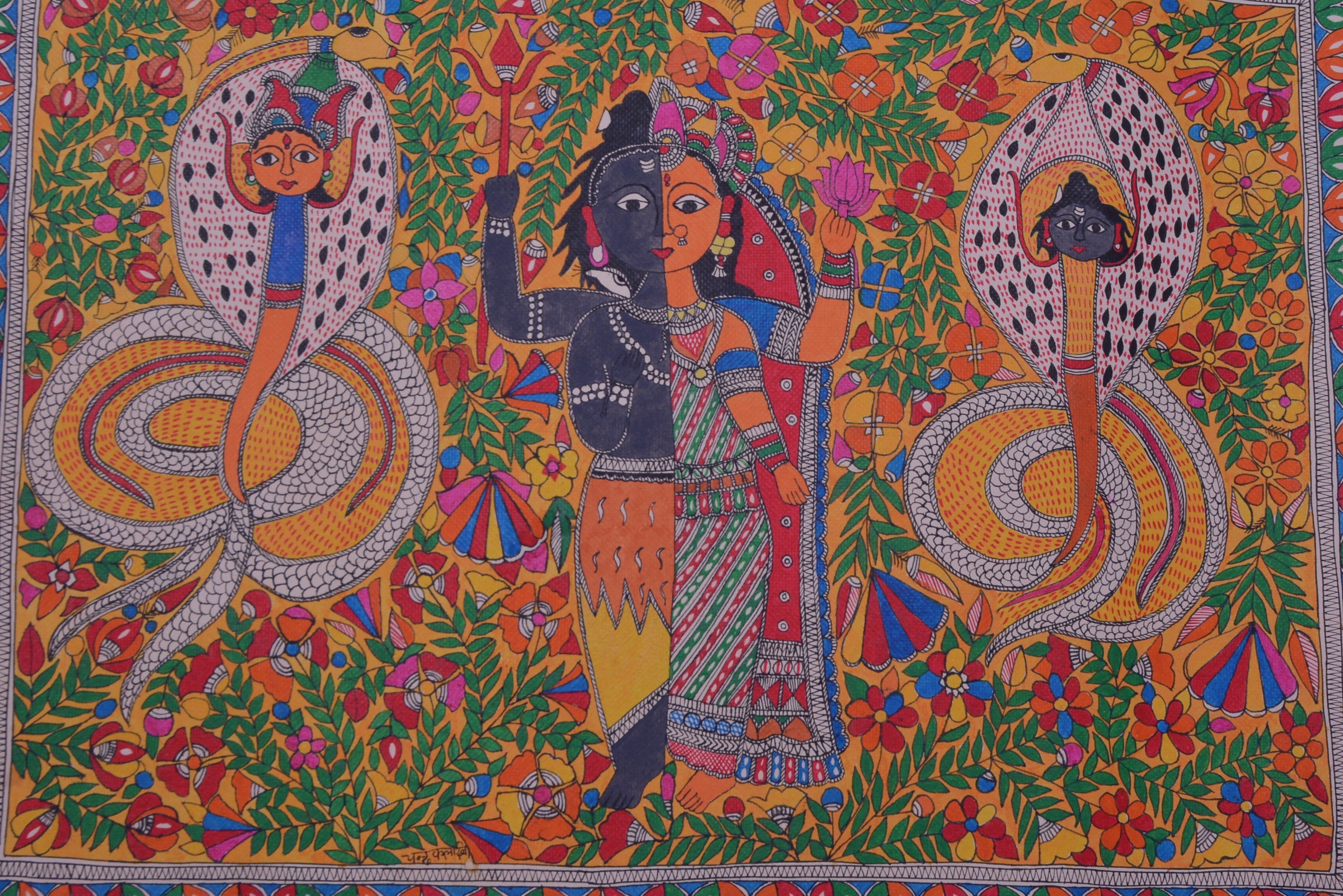 Ardhanarishvara — hand-painted Madhubani art by Rekha Arts