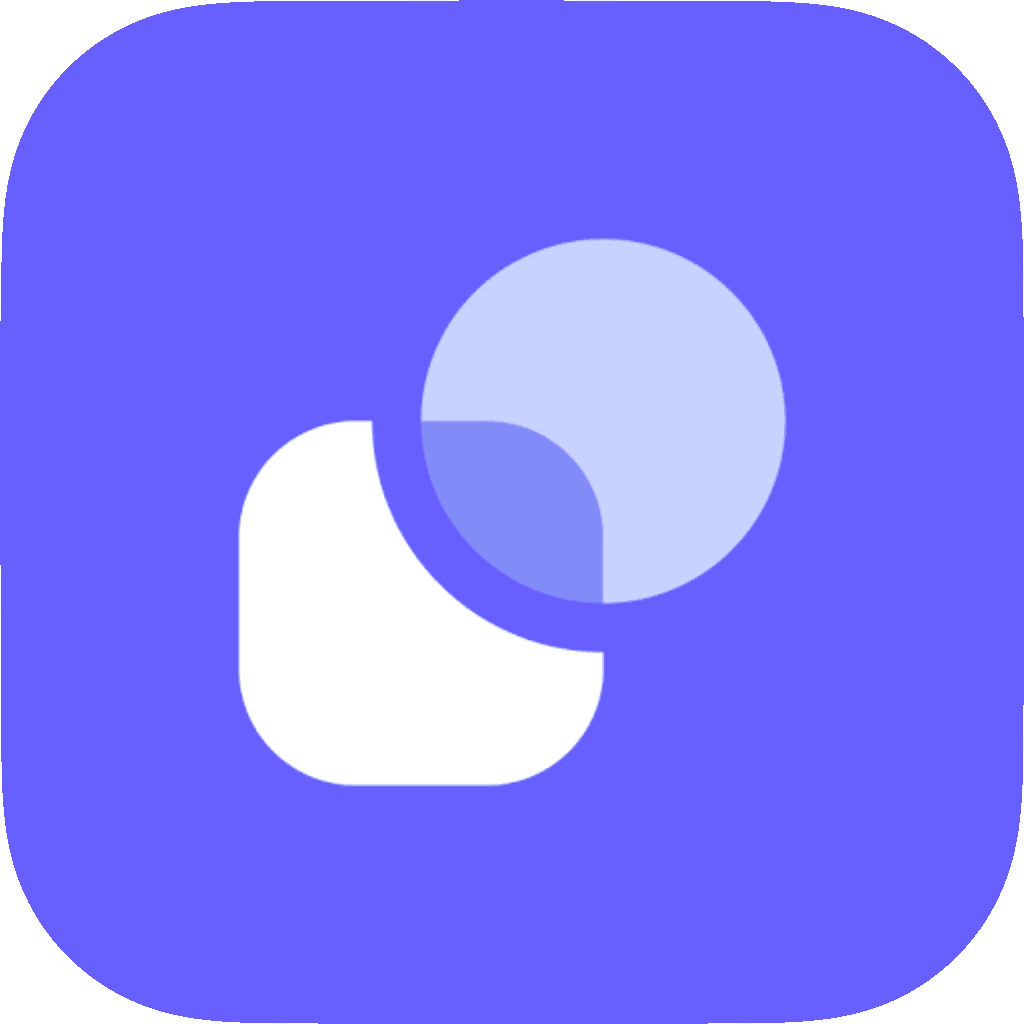 Logo featuring two overlapping circles on a purple background, with a modern and minimalist design.