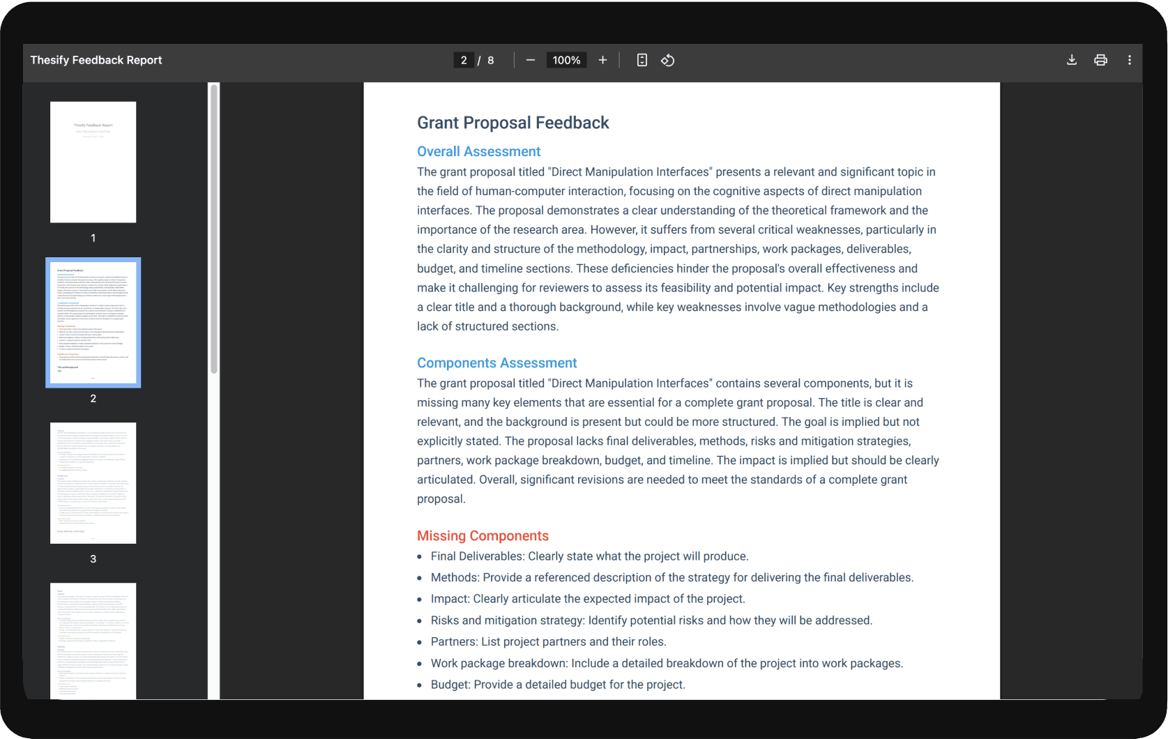 Showcase of thesify's downloadable report 