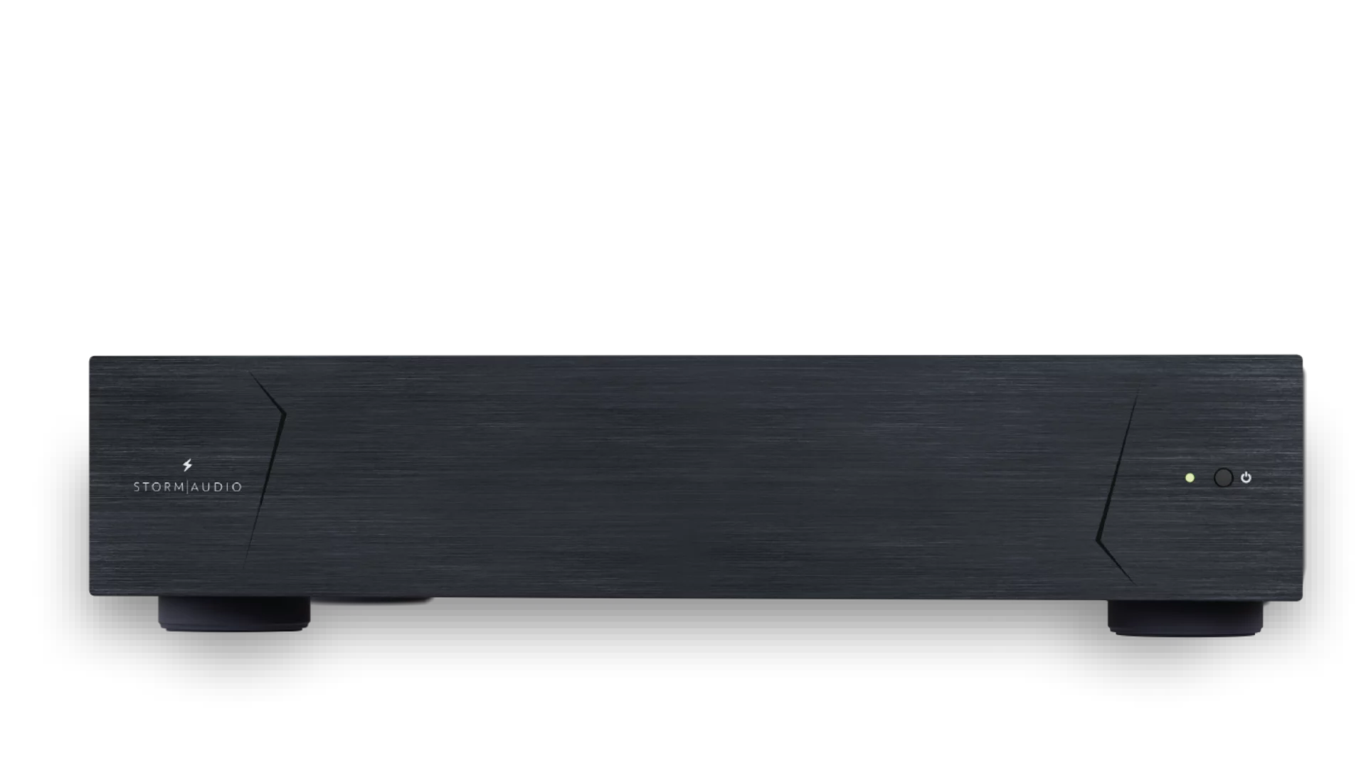 StormAudio amplifier with logo and power indicators