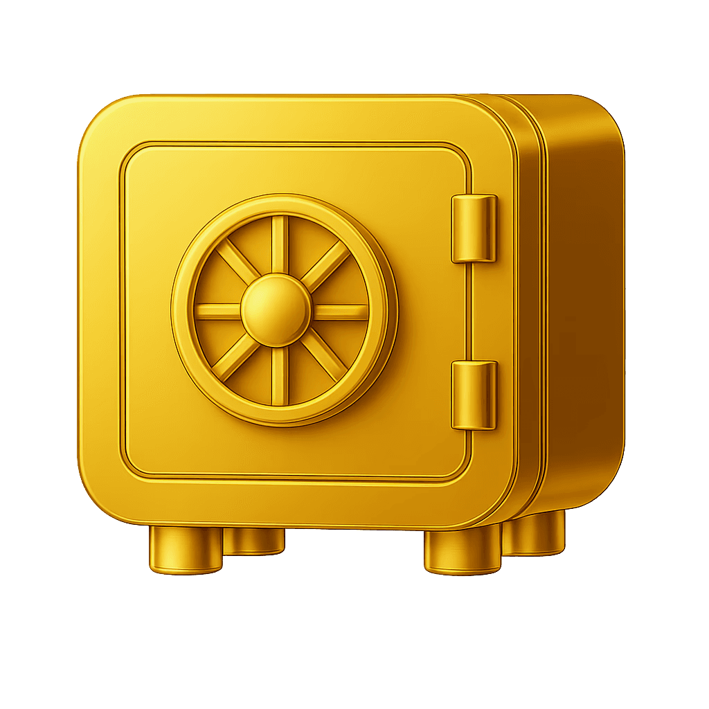 3D blue safe icon with a circular combination lock