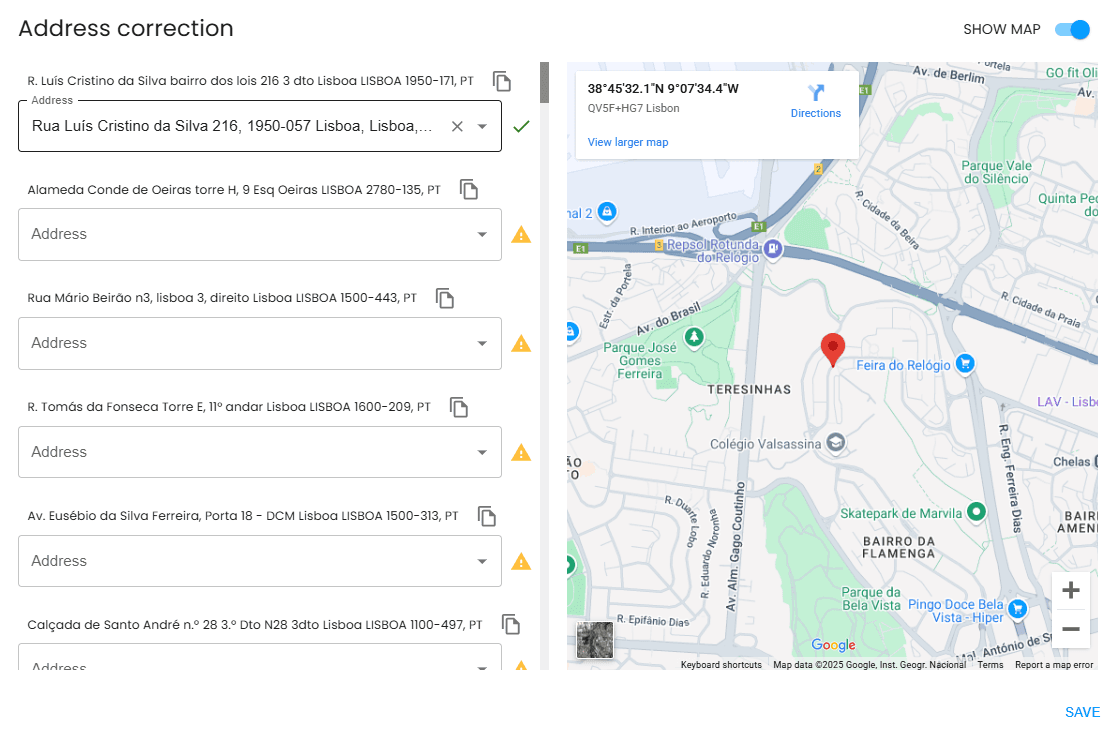 GoWizi address correction feature for addresses automatically identified as problematic