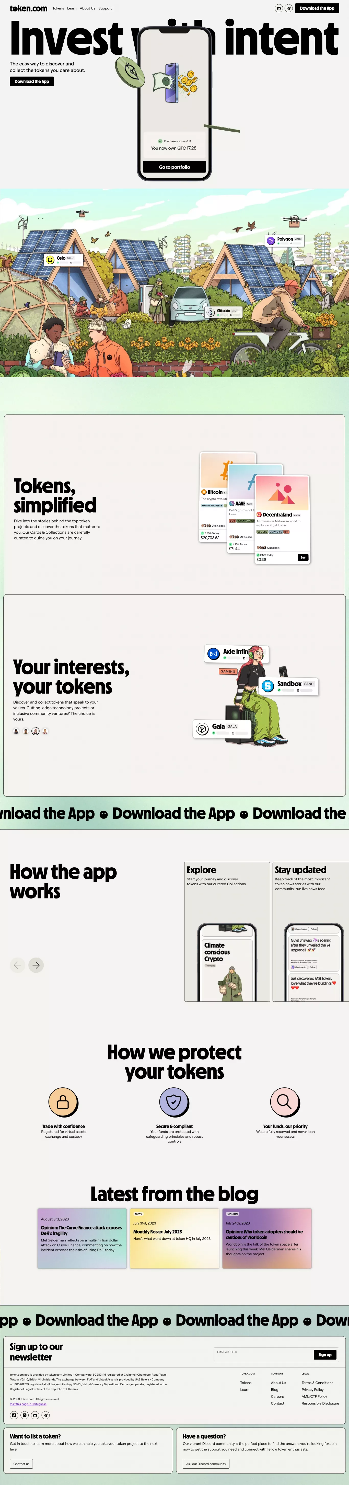 token.com landing page screenshot showcasing Tech and Finance design