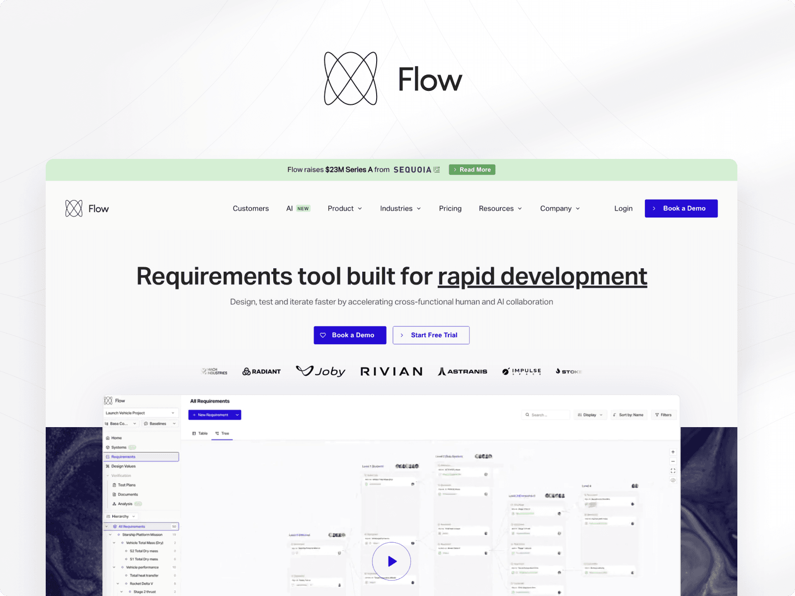 Flow engineering homepage hero section mockup