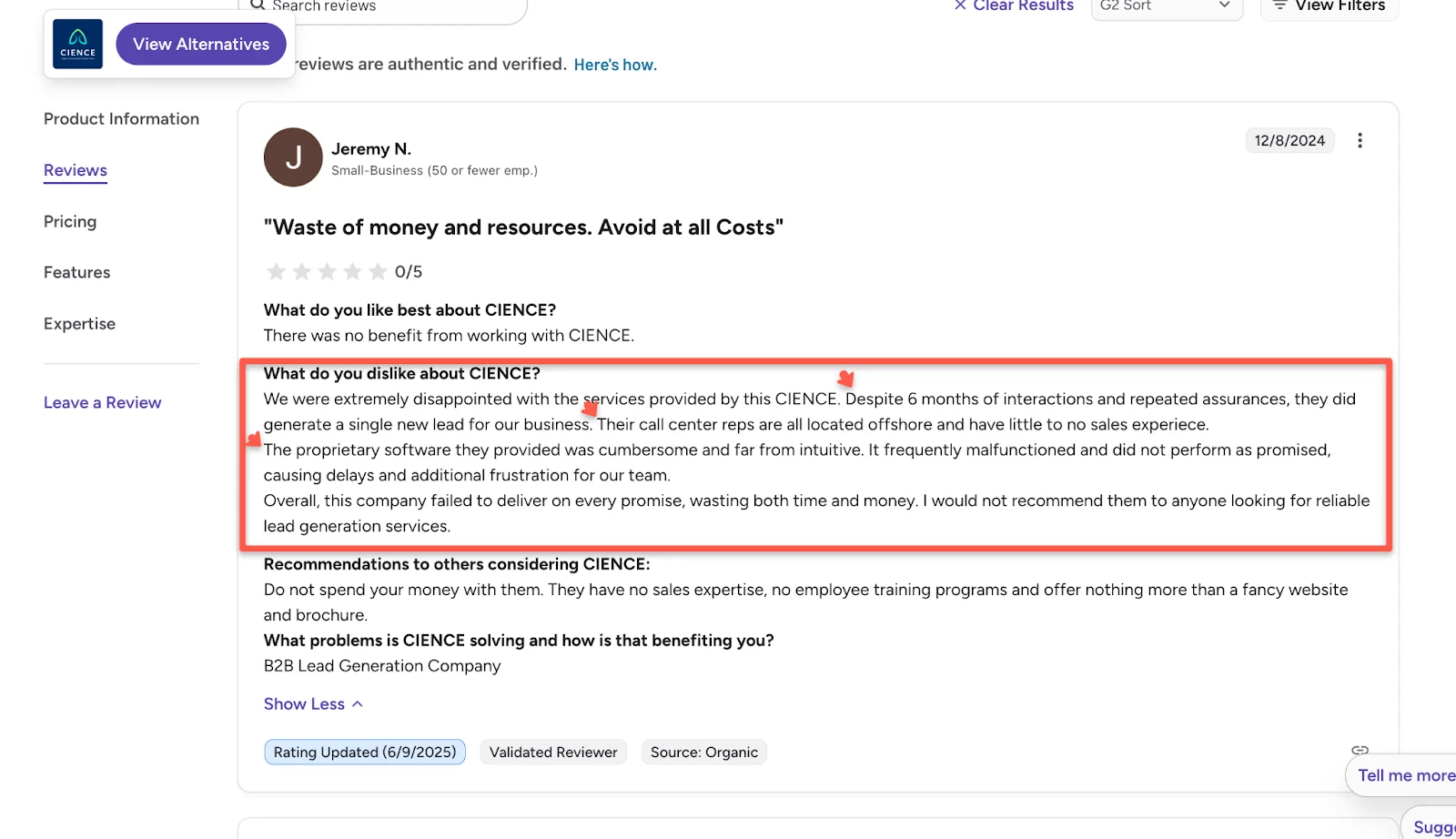 cience outbound and inbound lead generation customer review example