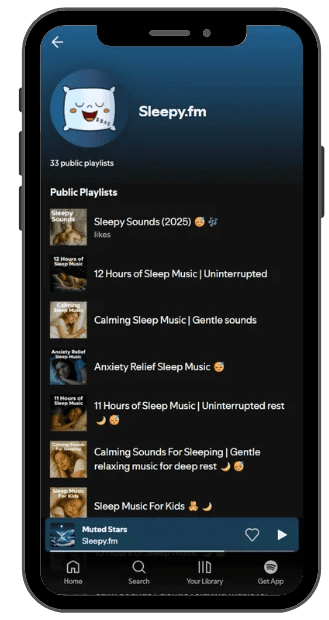 Sleepy.fm Spotify on a mobile phone