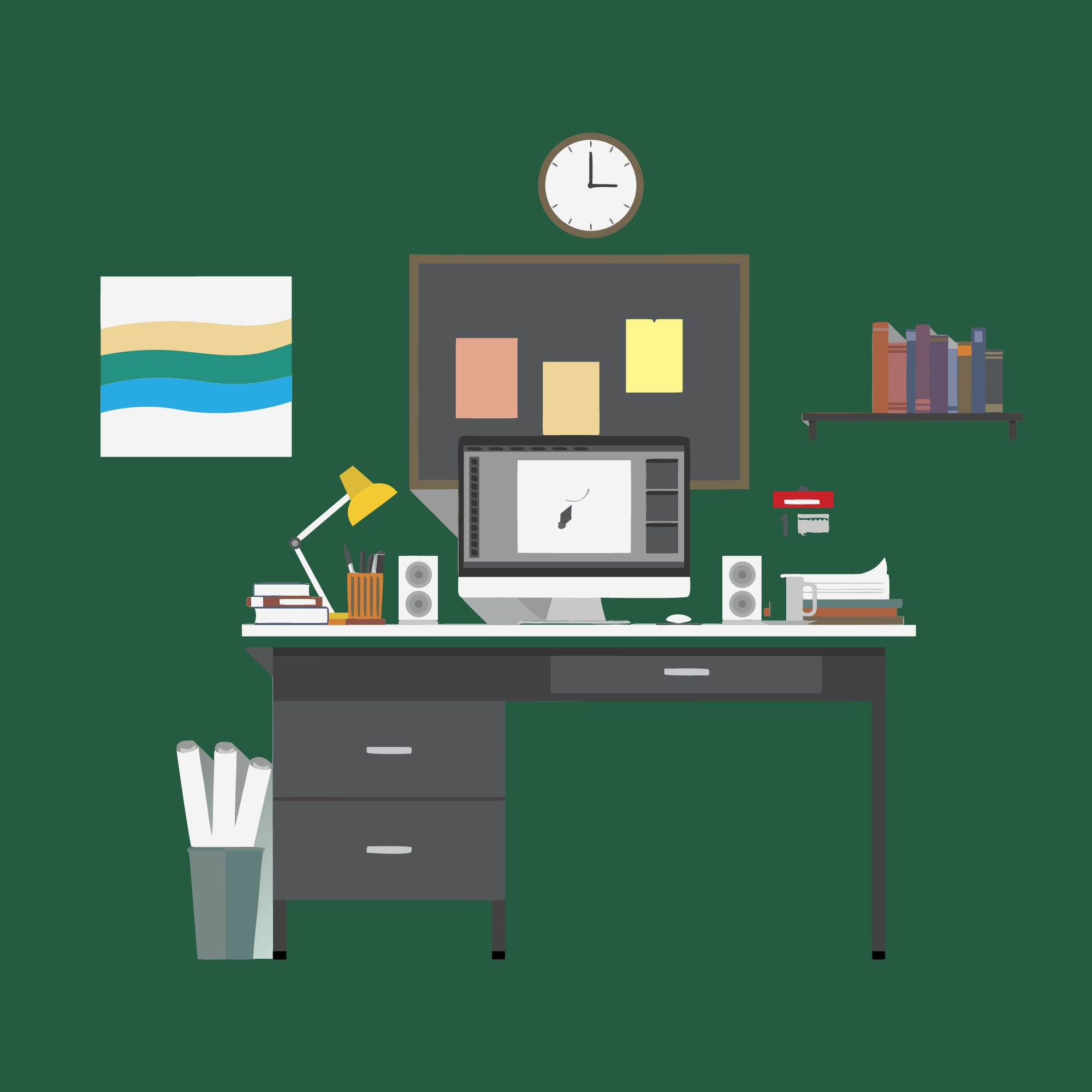 Professional workspace used for DTP tasks.