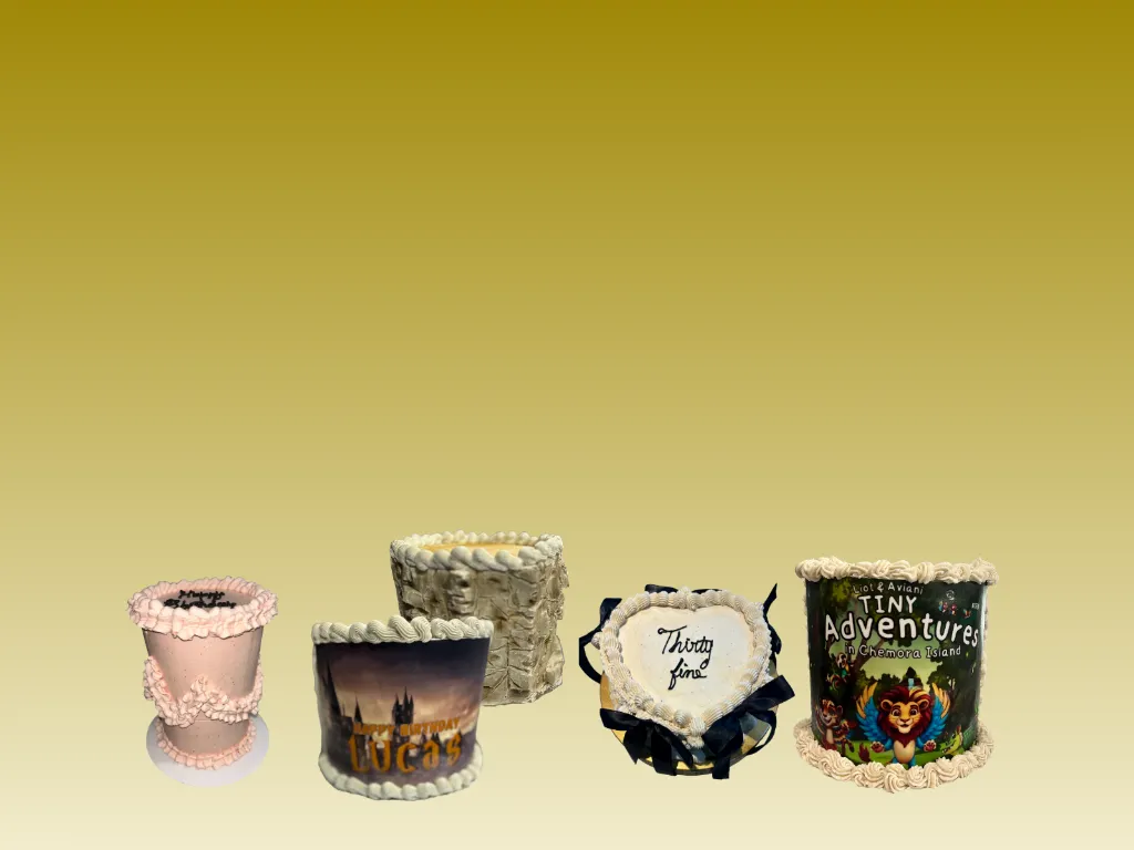 Collection of custom cakes including birthday cakes, wedding cakes, and cupcakes from Sweet Dreams Bakery South Florida