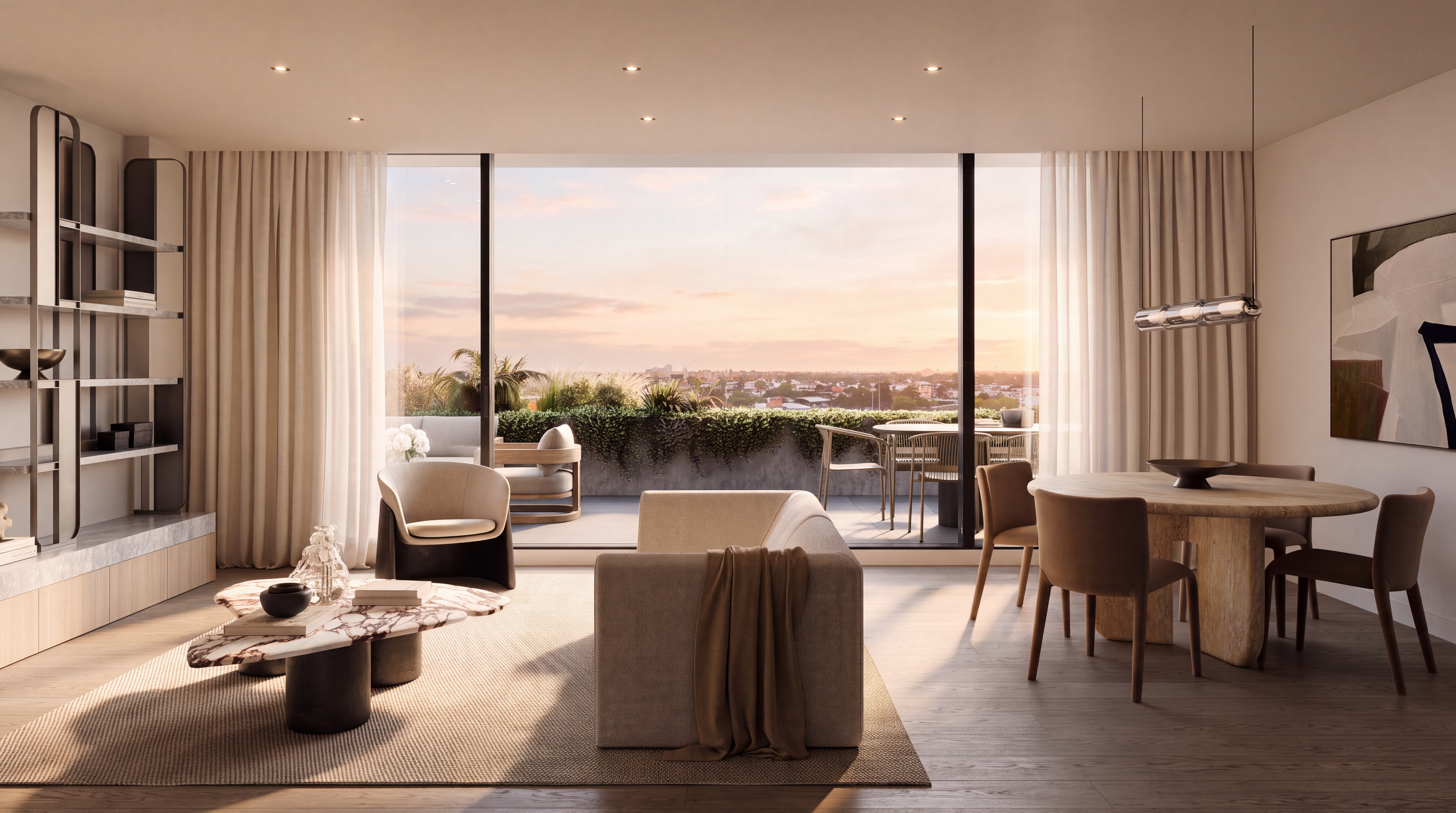 High House living space with tall glazing and warm timber
