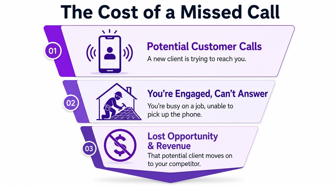 A funnel diagram illustrating the negative business impact of missing a potential customer phone call.