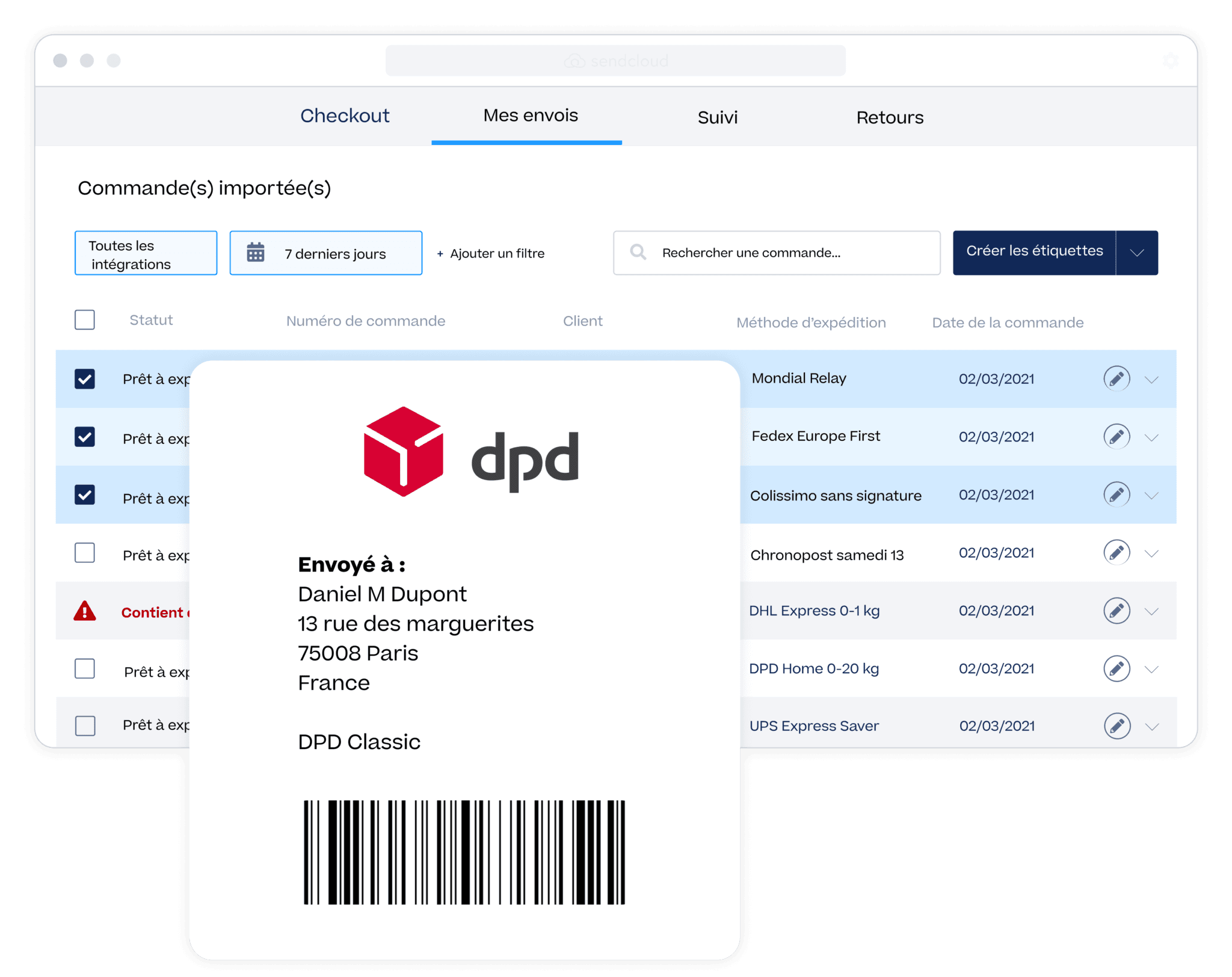 DPD intégration Sendcloud